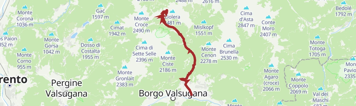 Route map: Passo Manghen - Valsugana